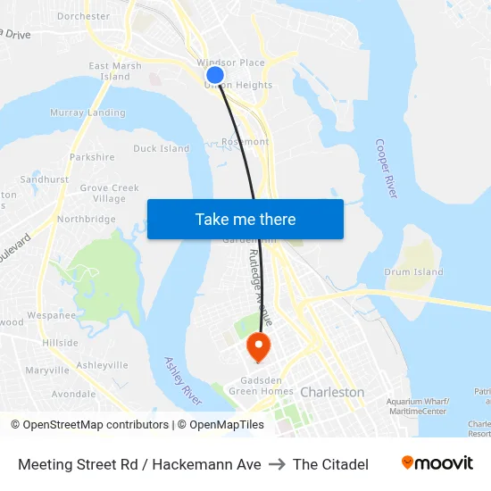 Meeting Street Rd / Hackemann Ave to The Citadel map