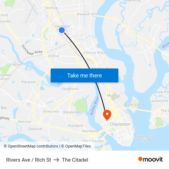 Rivers Ave / Rich St to The Citadel map
