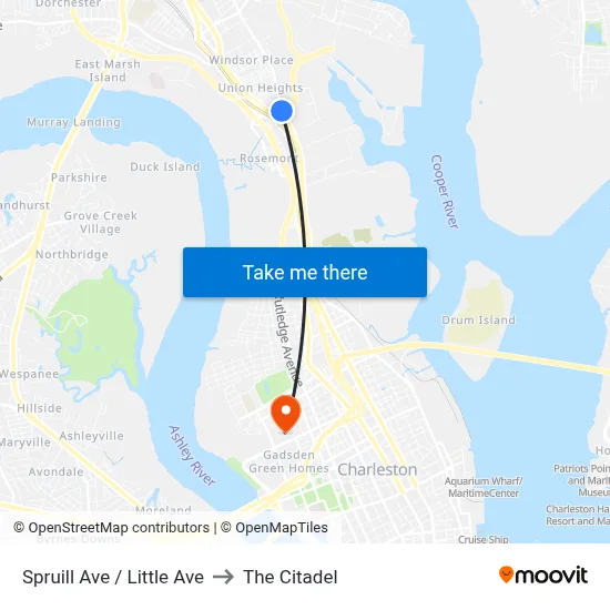 Spruill Ave / Little Ave to The Citadel map