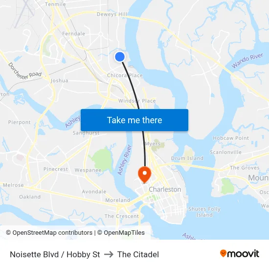 Noisette Blvd / Hobby St to The Citadel map