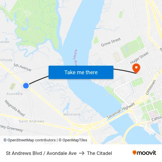 St Andrews Blvd / Avondale Ave to The Citadel map