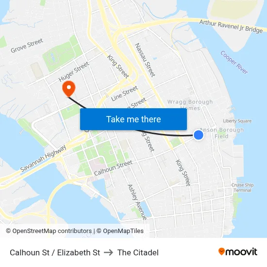 Calhoun St / Elizabeth St to The Citadel map