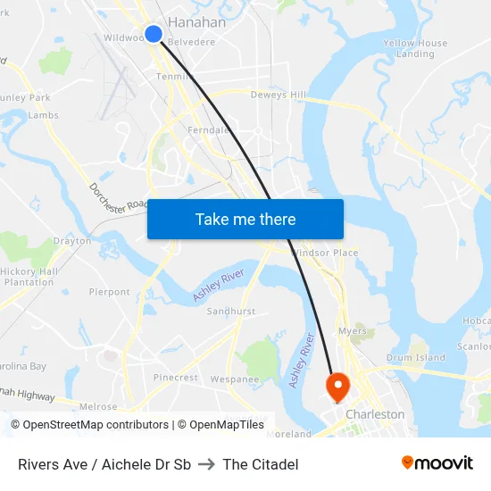 Rivers Ave / Aichele Dr Sb to The Citadel map