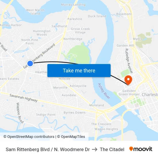 Sam Rittenberg Blvd / N. Woodmere Dr to The Citadel map