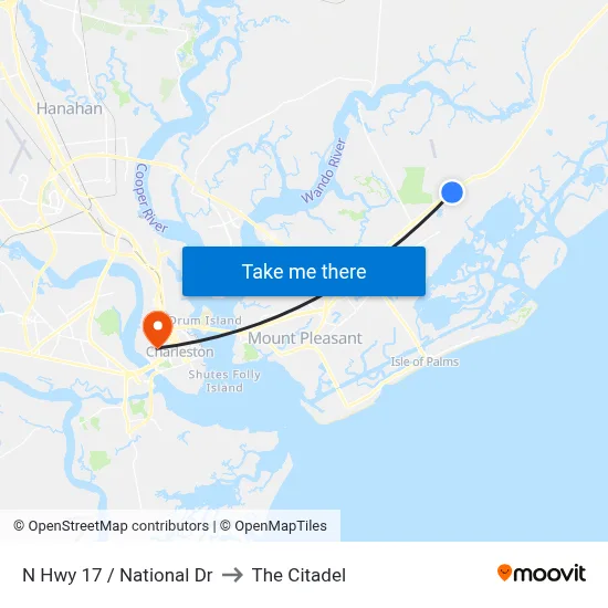 N Hwy 17 / National Dr to The Citadel map