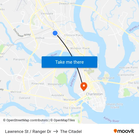 Lawrence St / Ranger Dr to The Citadel map