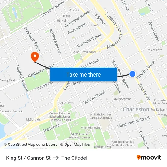 King St / Cannon St to The Citadel map
