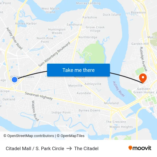 Citadel Mall / S. Park Circle to The Citadel map