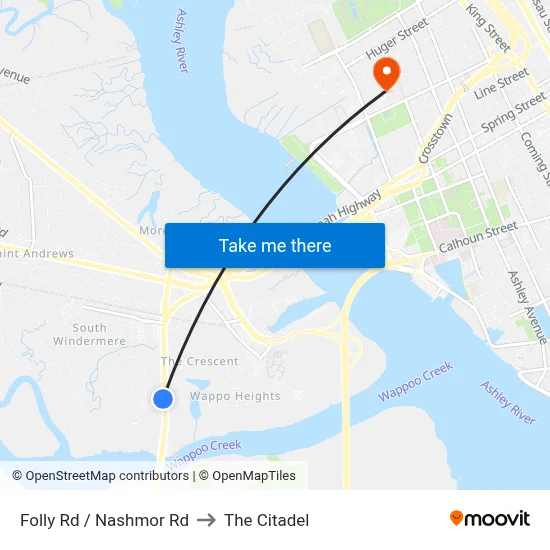 Folly Rd / Nashmor Rd to The Citadel map