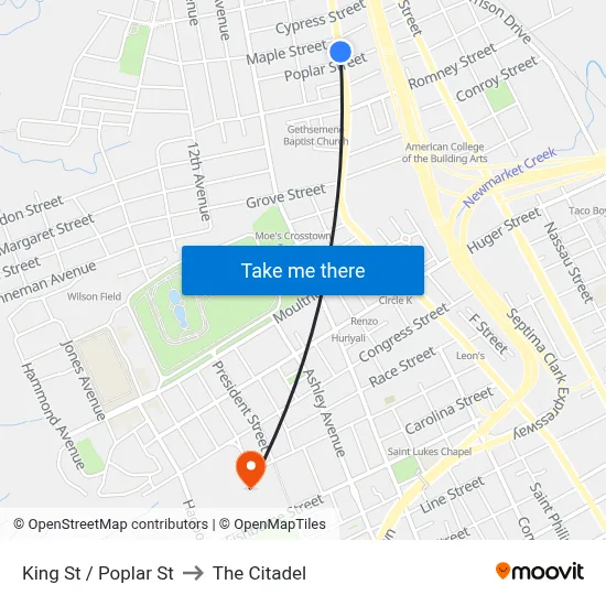 King St / Poplar St to The Citadel map