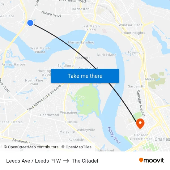 Leeds Ave / Leeds Pl W to The Citadel map