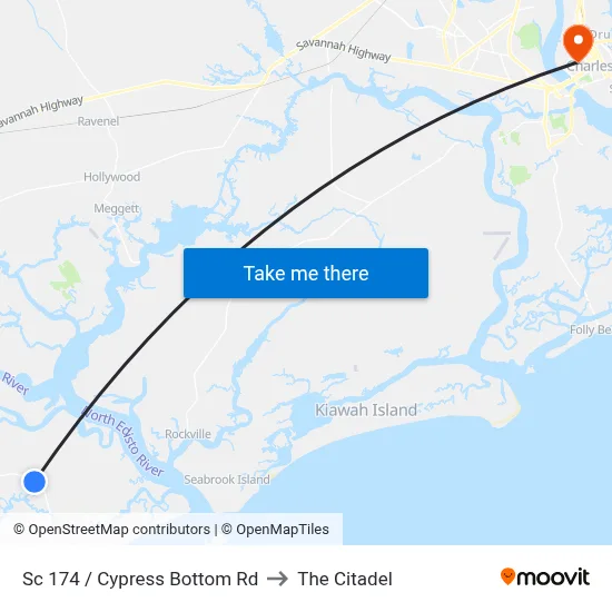 Sc 174 / Cypress Bottom Rd to The Citadel map
