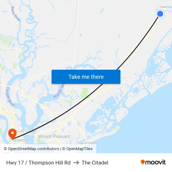 Hwy 17 / Thompson Hill Rd to The Citadel map