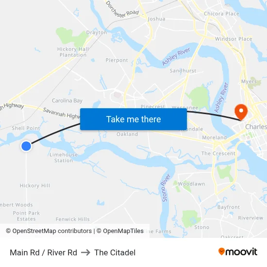 Main Rd / River Rd to The Citadel map