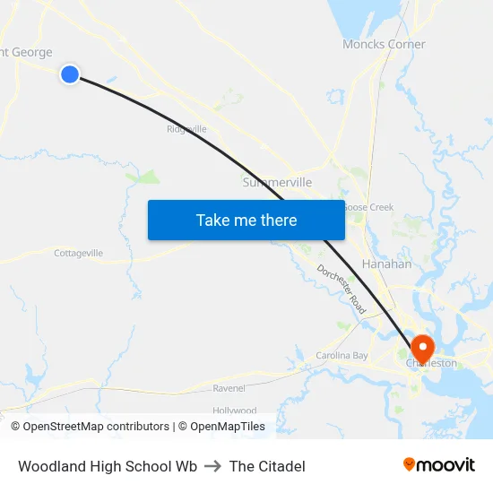 Woodland High School Wb to The Citadel map