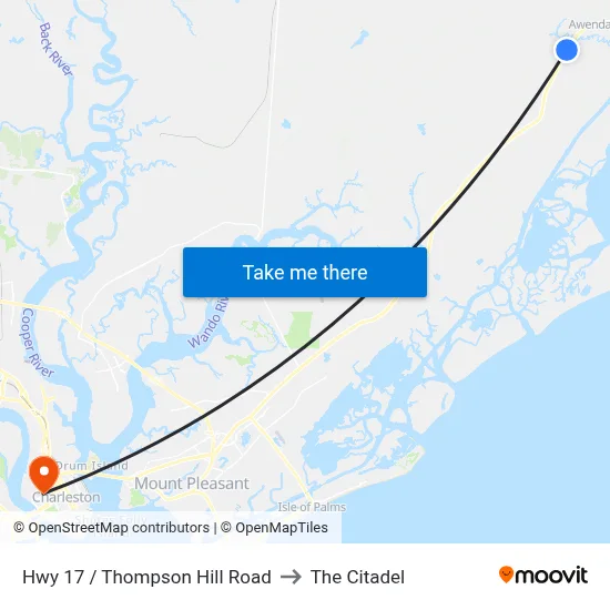 Hwy 17 / Thompson Hill Road to The Citadel map
