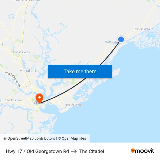 Hwy 17 / Old Georgetown Rd to The Citadel map