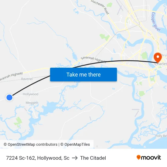 7224 Sc-162, Hollywood, Sc to The Citadel map