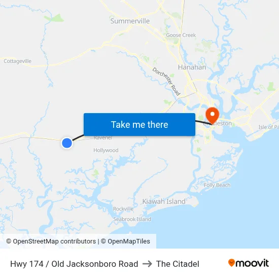 Hwy 174 / Old Jacksonboro Road to The Citadel map