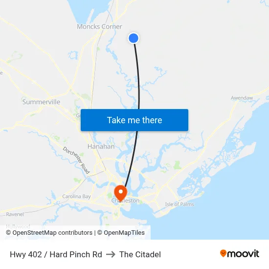 Hwy 402 / Hard Pinch Rd to The Citadel map