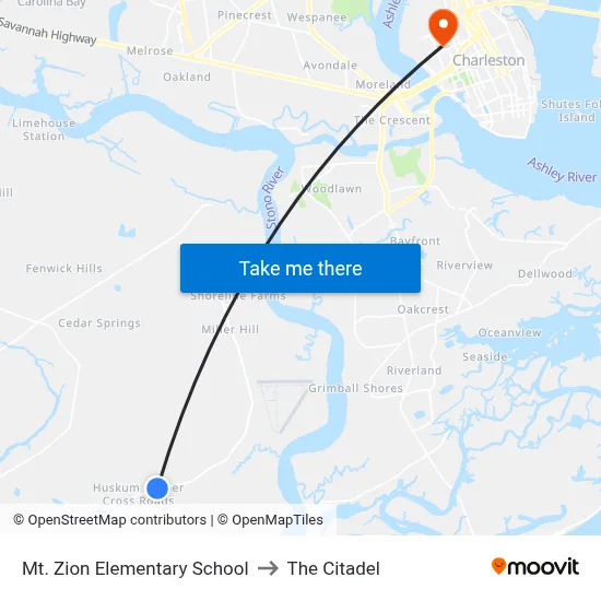 Mt. Zion Elementary School to The Citadel map