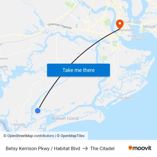 Betsy Kerrison Pkwy / Habitat Blvd to The Citadel map