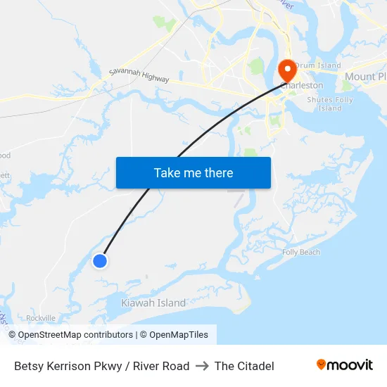 Betsy Kerrison Pkwy / River Road to The Citadel map