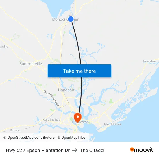 Hwy 52 / Epson Plantation Dr to The Citadel map