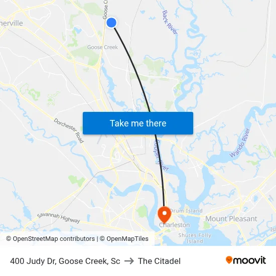 400 Judy Dr, Goose Creek, Sc to The Citadel map