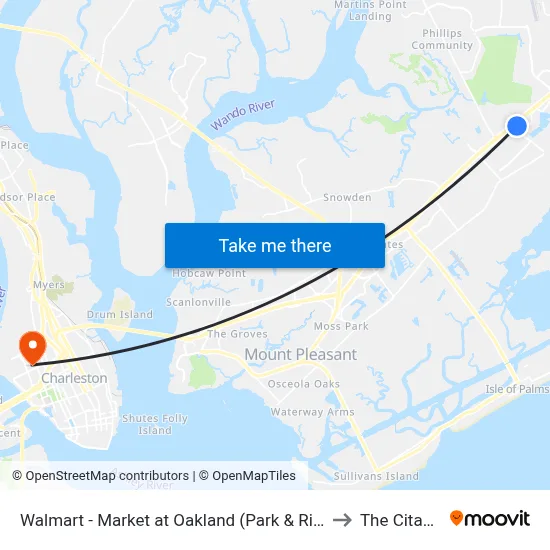 Walmart - Market at Oakland (Park & Ride) to The Citadel map