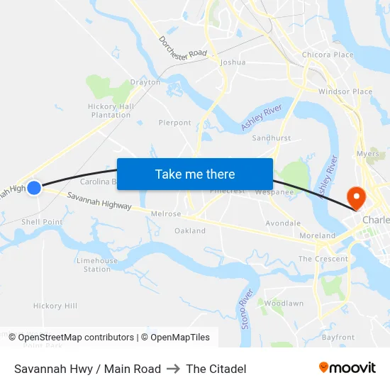 Savannah Hwy / Main Road to The Citadel map