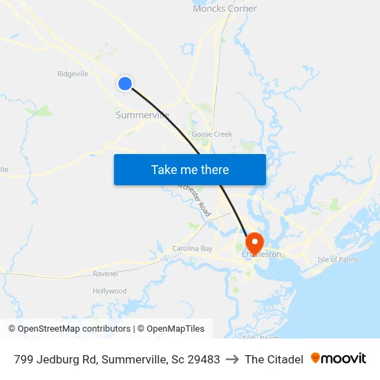 799 Jedburg Rd, Summerville, Sc 29483 to The Citadel map