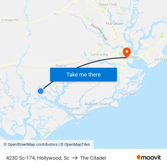 4230 Sc-174, Hollywood, Sc to The Citadel map