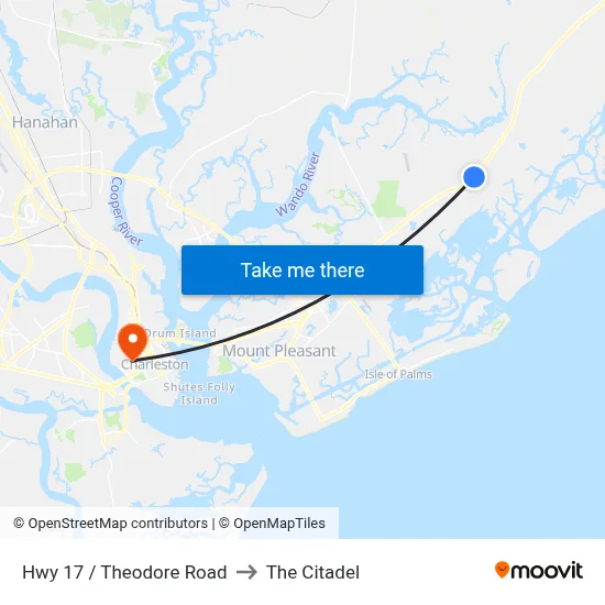 Hwy 17 / Theodore Road to The Citadel map