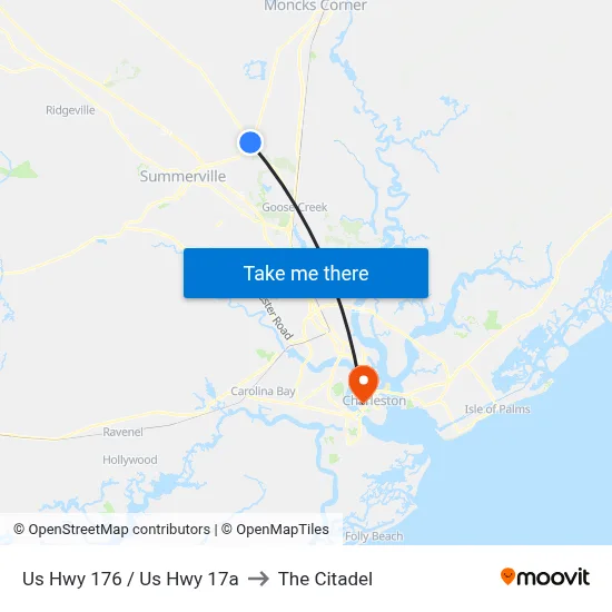 Us Hwy 176 / Us Hwy 17a to The Citadel map