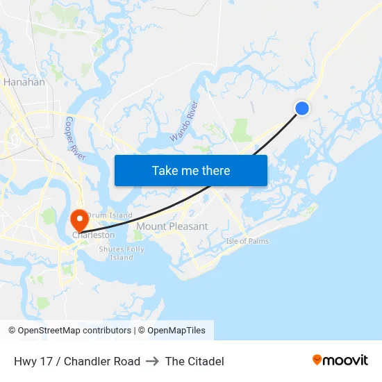 Hwy 17 / Chandler Road to The Citadel map