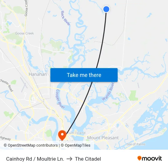 Cainhoy Rd / Moultrie Ln. to The Citadel map