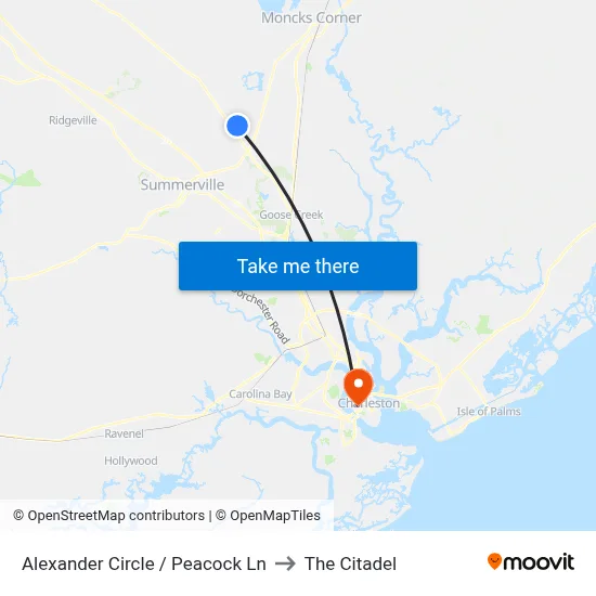 Alexander Circle / Peacock Ln to The Citadel map