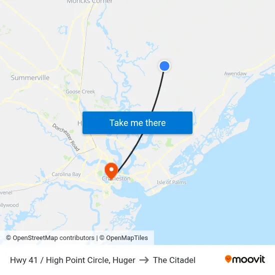 Hwy 41 / High Point Circle, Huger to The Citadel map