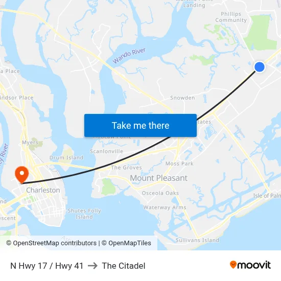 N Hwy 17 / Hwy 41 to The Citadel map