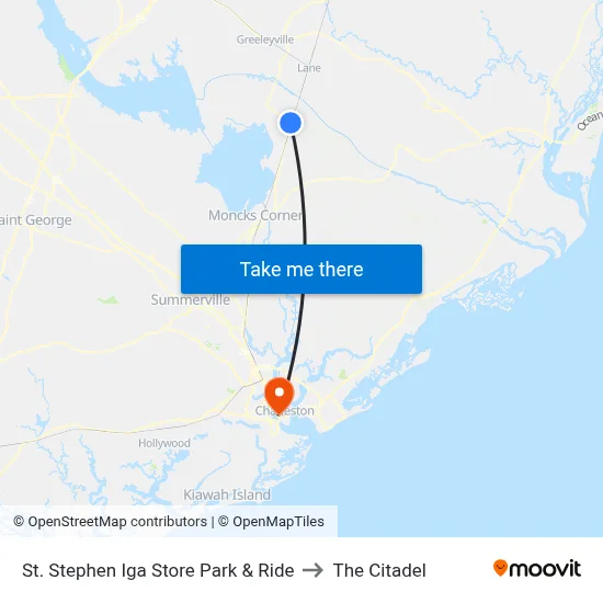 St. Stephen Iga Store Park & Ride to The Citadel map