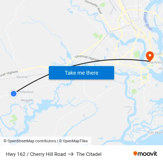 Hwy 162 / Cherry Hill Road to The Citadel map