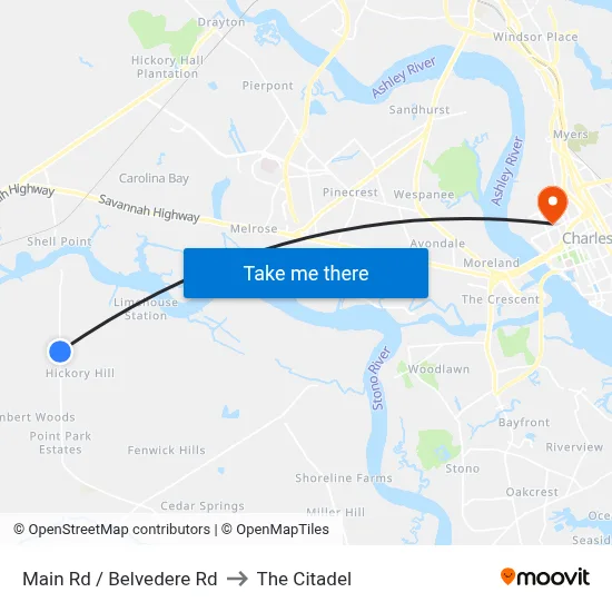 Main Rd / Belvedere Rd to The Citadel map