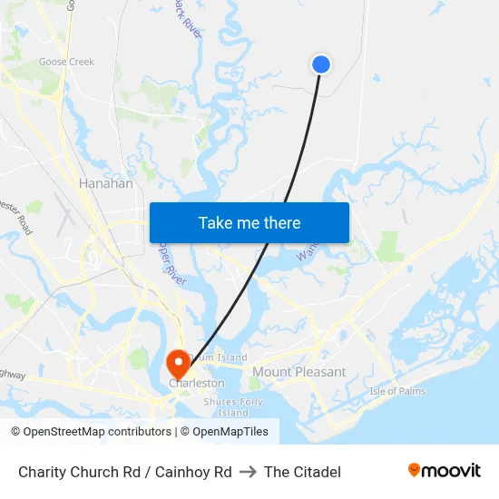 Charity Church Rd / Cainhoy Rd to The Citadel map