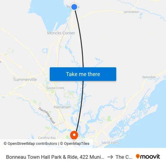 Bonneau Town Hall Park & Ride, 422 Municipal Ln, Bonneau, Sc to The Citadel map