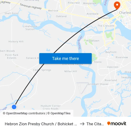 Hebron Zion Presby Church / Bohicket Road to The Citadel map