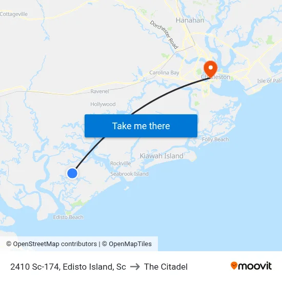 2410 Sc-174, Edisto Island, Sc to The Citadel map