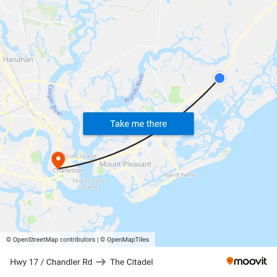 Hwy 17 / Chandler Rd to The Citadel map