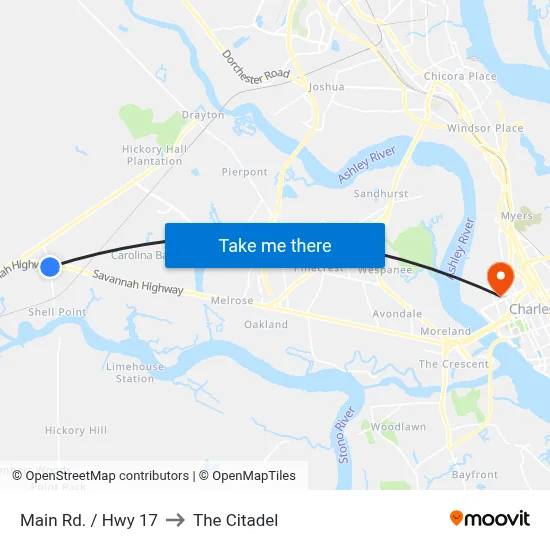 Main Rd. / Hwy 17 to The Citadel map