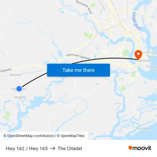 Hwy 162 / Hwy 165 to The Citadel map